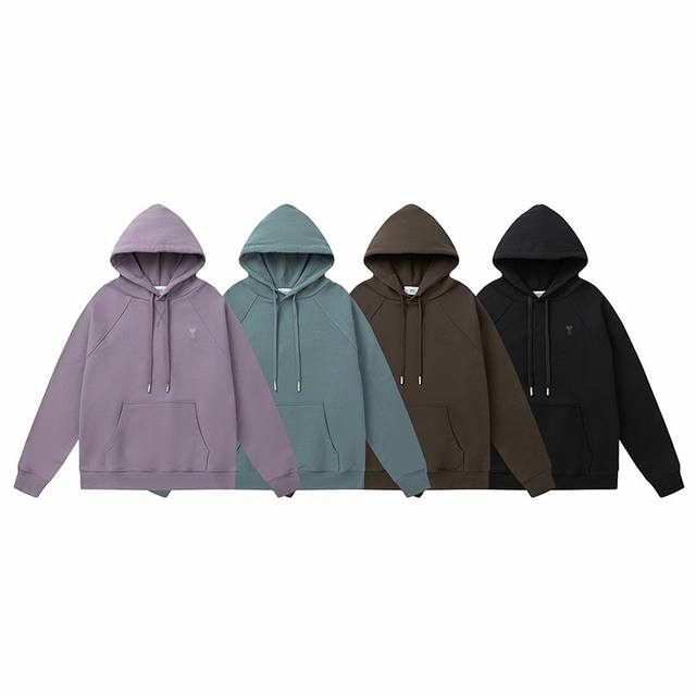 225#Ami's new heart embroidered hooded sweatshirt is made of 480g pure cotton fa