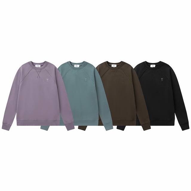 224#Ami's new heart embroidered round neck sweatshirt is made of 480g pure cotto