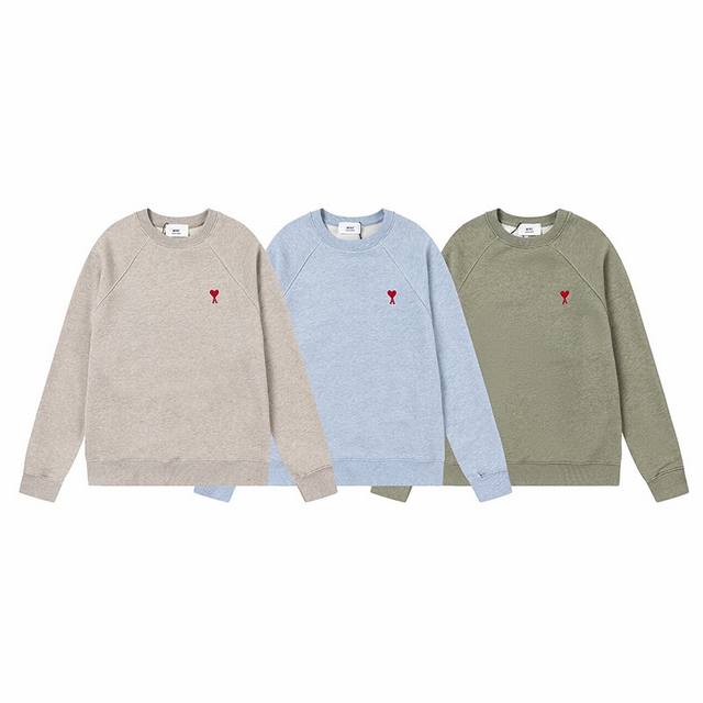 222#Ami's new style, new color matching heart embroidered raglan crew neck sweat
