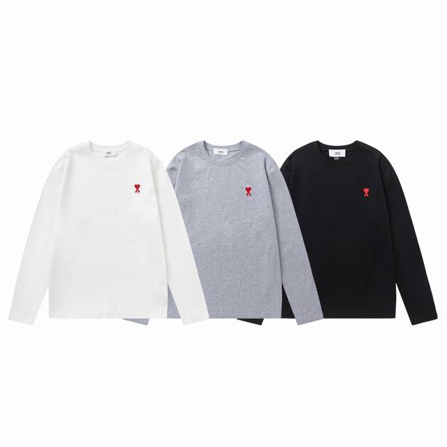 8817#Ami classic long-sleeved T-shirt DDD. Simple and iconic heart logo. Made of