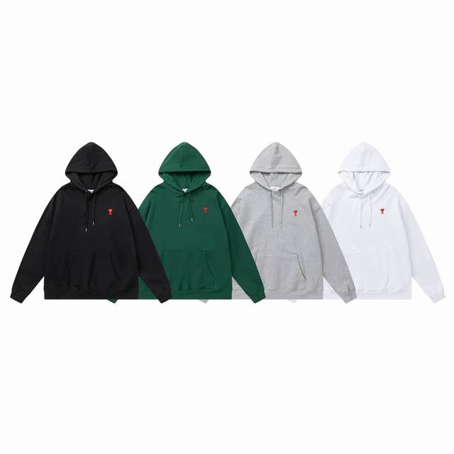 205#Ami classic small heart embroidered hooded sweatshirt Made of 380g pure cott