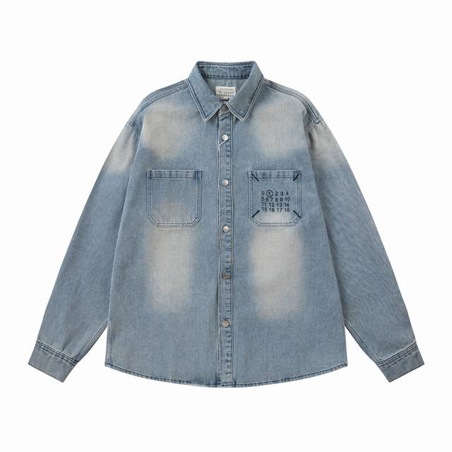 824#Maison Margiela Margiela letter embroidered denim shirt A simple and lazy st