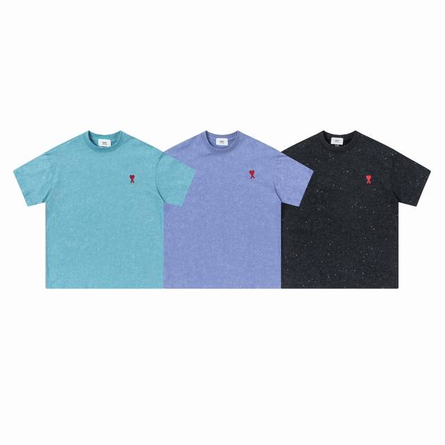 8816# New Ami starry sky short-sleeved T-shirt The fabric comes with a double-pr