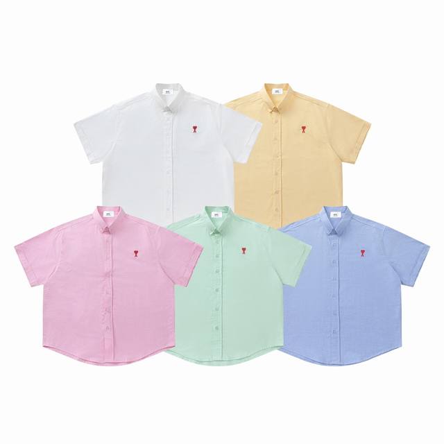 827#Ami Spring/Summer Collection Heart Embroidered Short Sleeve Shirt Color is v