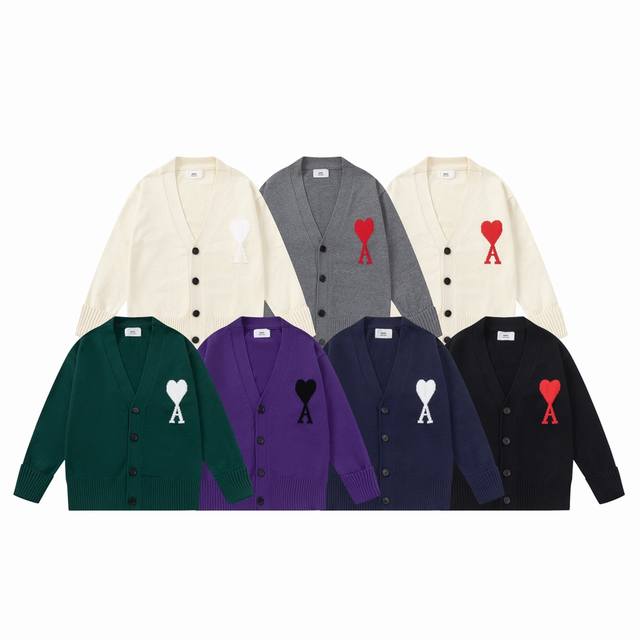 303#Ami high-quality embroidered heart cardigan sweater is now in stock. Classic
