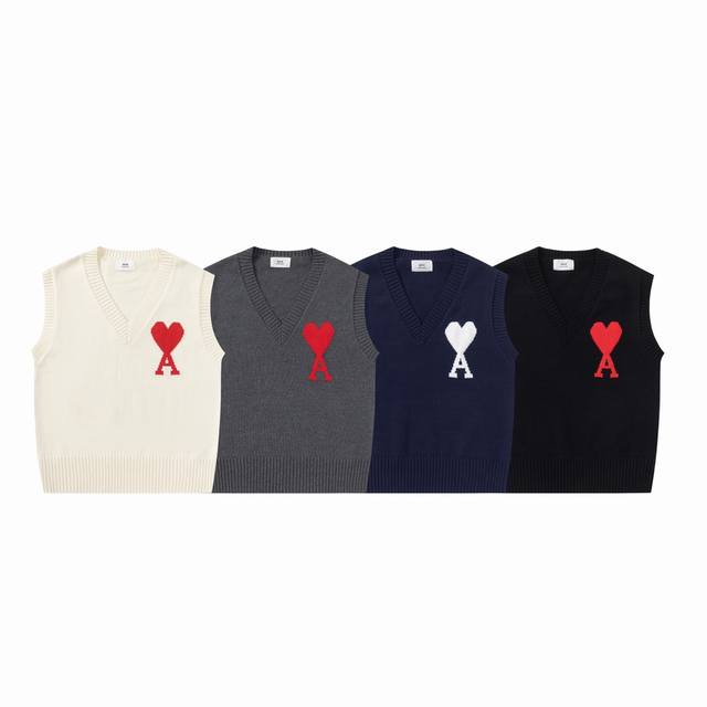 302#Ami High-quality embroidered heart vest sweater is now in stock. Classic hea