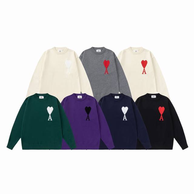 301#Ami high-quality embroidered heart round neck sweater is now in stock. Class