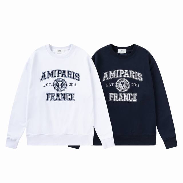219#Ami letter embroidered round neck sweatshirt is now available for sale. Made