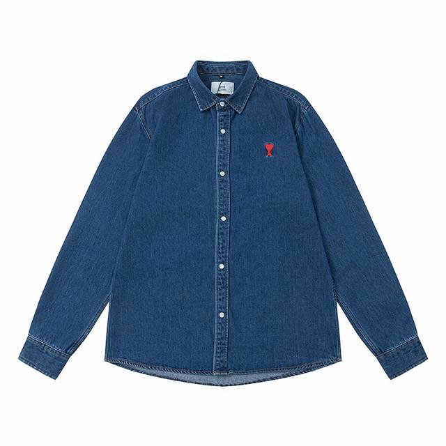 816#Ami classic heart embroidered denim shirt 1:1 restored fabric is soft and sk
