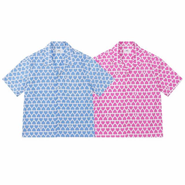 813#Ami show style full print heart short sleeve shirt 1:1 custom super summer m