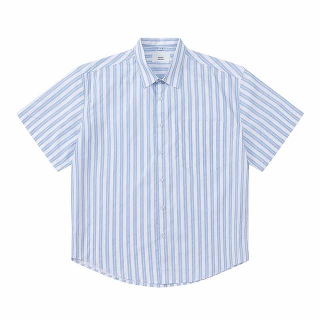 812#Ami Heart Embroidered Striped Short Sleeve Shirt 1:1 Custom Unisex Style Ava