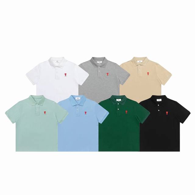 3310#Ami classic embroidered heart short-sleeved Polo shirt is one of the hottes
