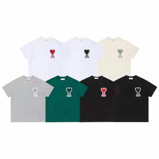 8802#Ami classic Logo big heart short-sleeved T-shirt versatile and good-looking