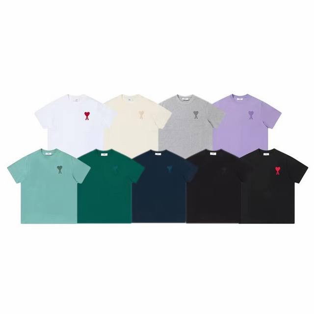 8801#Ami classic Logo embroidered heart short-sleeved T-shirt, versatile and goo