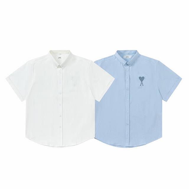 811#Ami same color heart embroidered short-sleeved shirt silhouette loose cut de