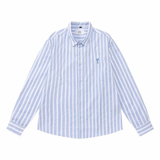 810#Ami Heart Embroidery Striped Shirt 1:1 Custom Unisex Style Available Now Siz