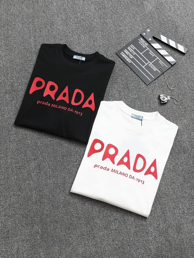 Prada 25Ss Craftsmanship: Printed pure cotton short-sleeved T-shirt! Double yarn