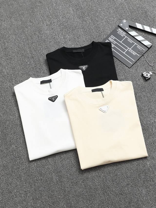 Prada 25Ss Craftsmanship: Triangle-label pure cotton short-sleeved T-shirt! Doub