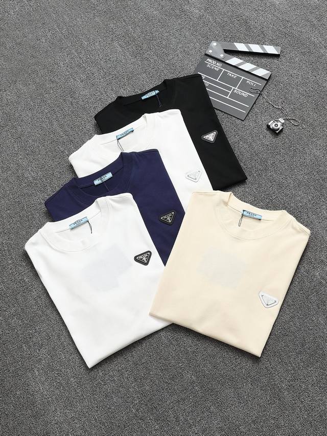 Prada 25Ss Craftsmanship: Five-gold triangle pure cotton short-sleeved T-shirt!