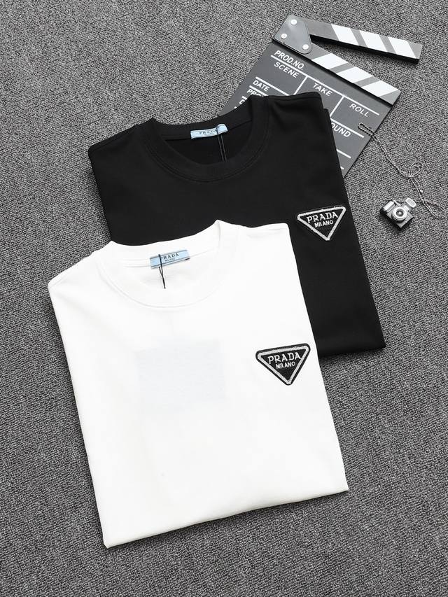 Prada 25Ss Craftsmanship: Embroidered small logo pure cotton short-sleeved T-shi