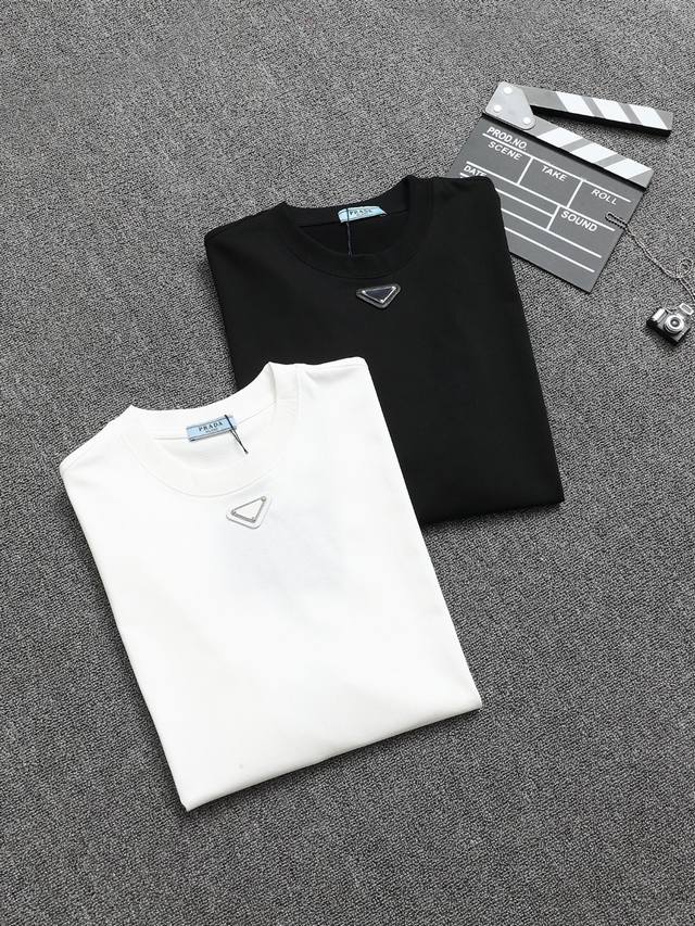 Prada 25Ss Craftsmanship: Blank triangle logo pure cotton short-sleeved T-shirt!