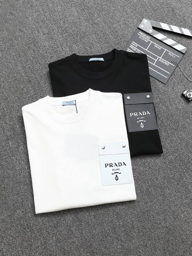 Prada 25Ss Craftsmanship: Pocket-designed pure cotton short-sleeved T-shirt! Dou