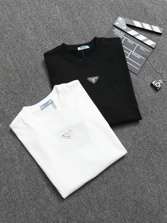 Prada 25Ss Craftsmanship: 3D red label with triangular cotton short-sleeved T-sh
