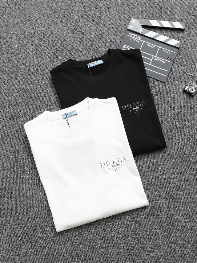 Prada 25Ss Craftsmanship: 3D foamed pure cotton short-sleeved T-shirt! Double ya