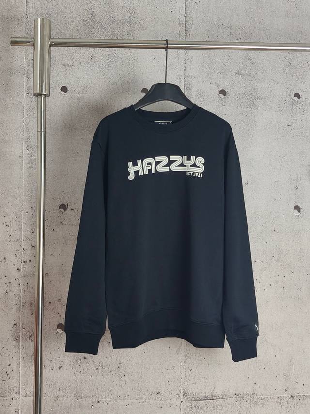 Hazzys flocked letter embroidered round neck sweatshirt High-end quality three c