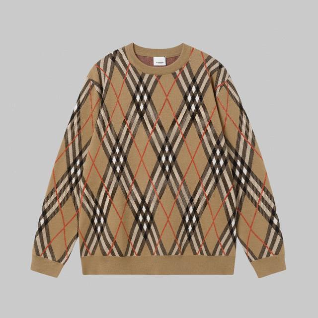 High quality Burberry 24 autumn plaid round neck pullover sweater couple's style