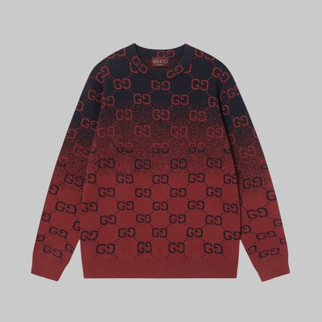 High-quality Gucci all-over gradient logo knit sweater. The Gg pattern showcase
