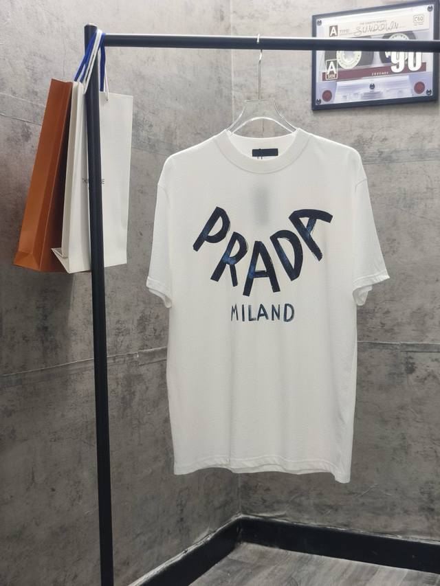 Prada*Prada's new spring and summer logo embroidered T-shirt Custom 300g 32s cot