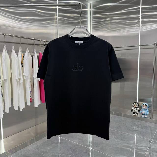 Alo 2025 Spring and Autumn new 300g round neck short sleeve three-dimensional ha