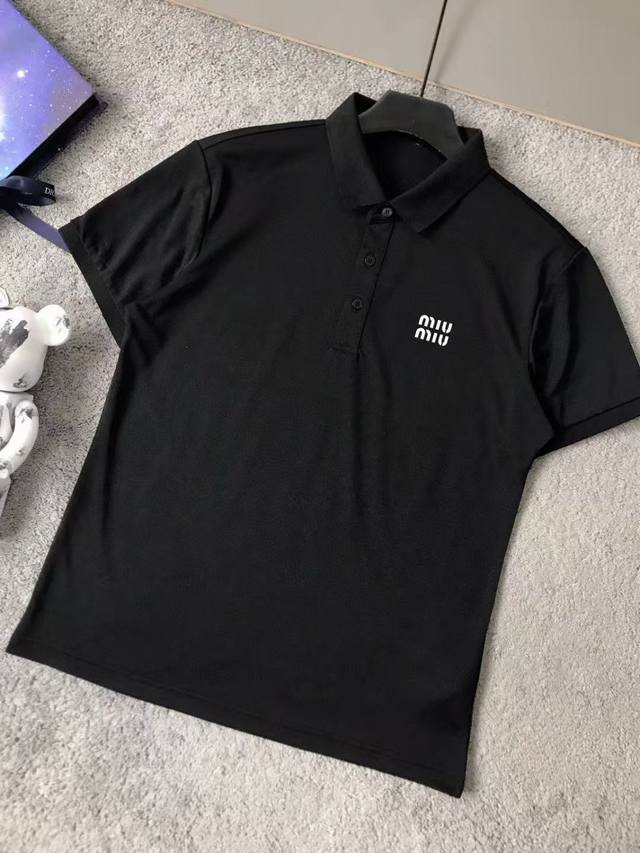 Miumiu Official Website Summer Men's Short-Sleeved Lapel Polo Shirt High-End T-S