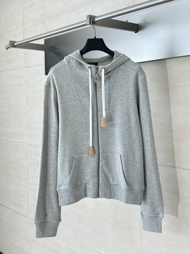 Lv Louis 25Fw autumn and winter new leather drawstring hooded zipper sweatshirt