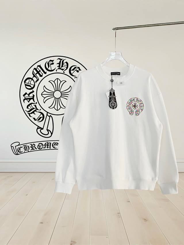 High Quality] Chrome Hearts Embroidered Cross and Horseshoe Crewneck Sweatshirt