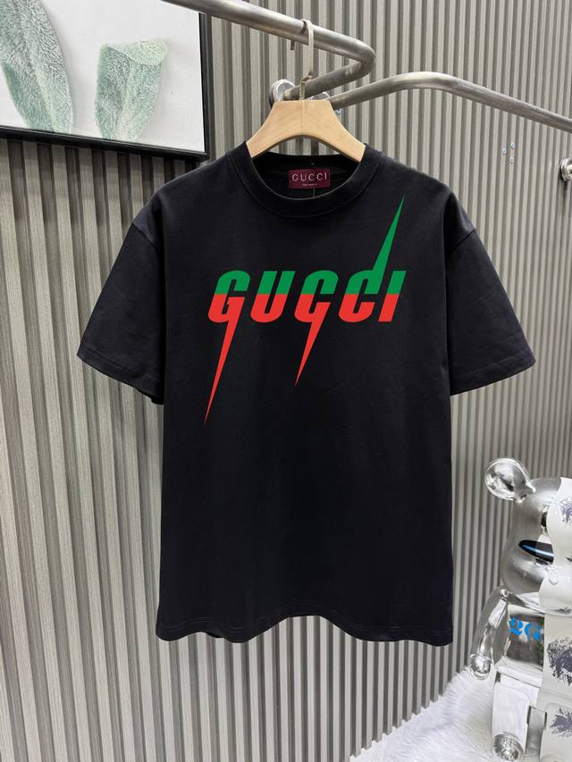 Guccl Gucci Gucci 25Ss Blade Lightning Letter Print Short Sleeve - Made of 280G