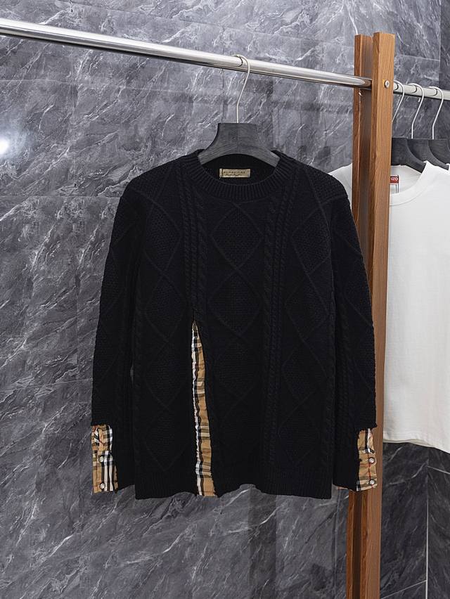 Style No. J025 Burberry plaid crew neck sweater Made of 400 cotton and wool fab