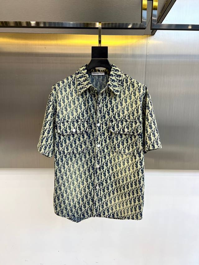 Dior, 2025, summer denim short-sleeved lapel jacket, custom washed denim fabric,