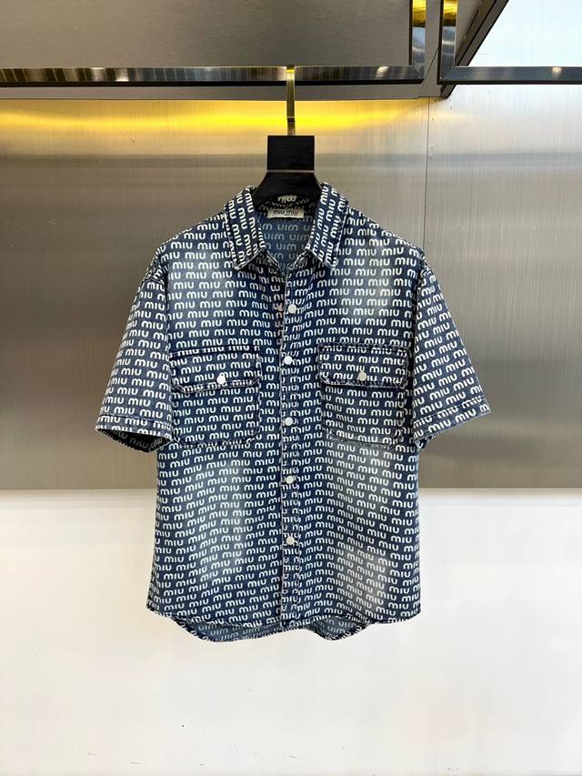 Miumiu, 2025, summer denim short-sleeved lapel jacket, custom washed denim fabri