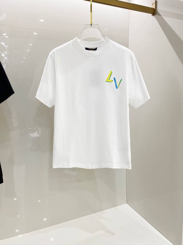 Lv 2025Ss Spring and Summer new cotton round neck short-sleeved T-shirt with han