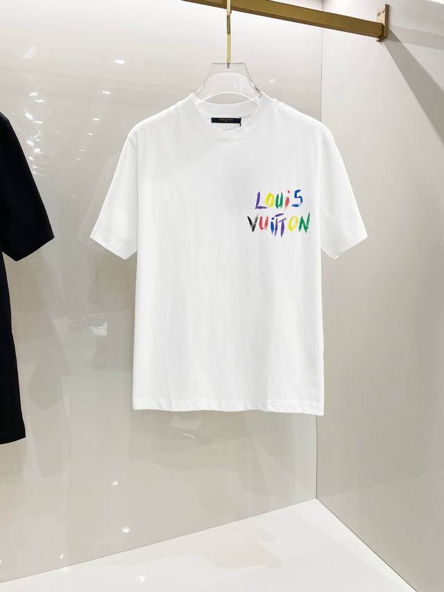 Lv 2025Ss Spring and Summer new cotton round neck short-sleeved T-shirt with han