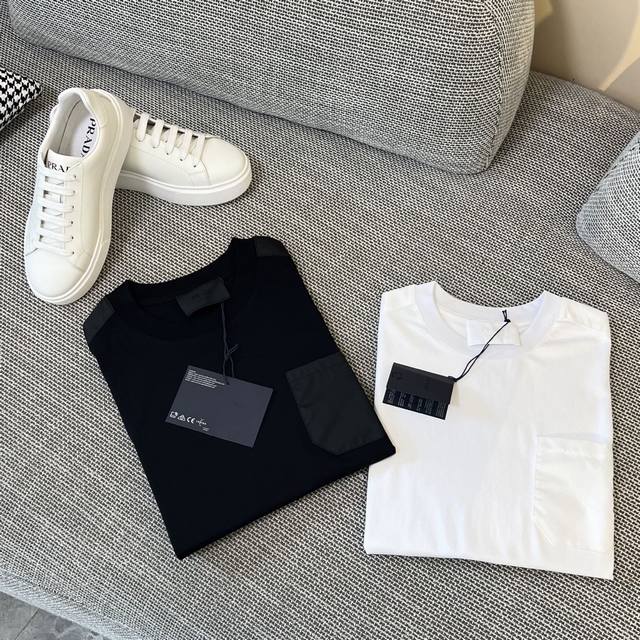 Prada Early Spring embossed jacquard short-sleeved T-shirt. High-quality nylon,