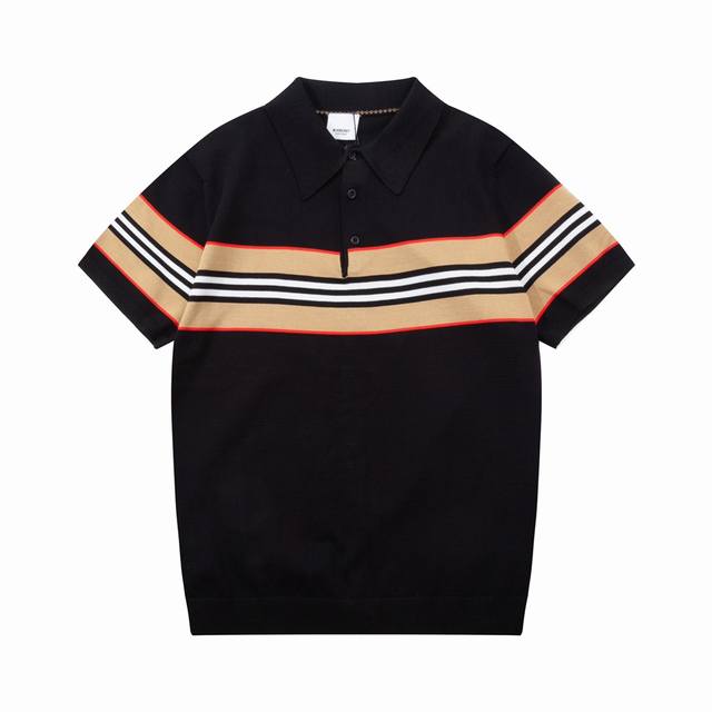 Burberry's classic three-color patchwork knitted polo shirt has been updated, in