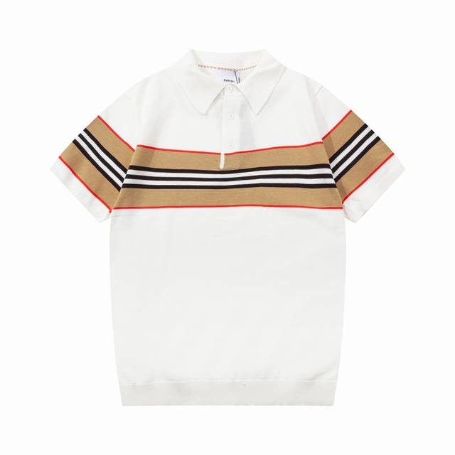 Burberry's classic three-color patchwork knitted polo shirt has been updated, in