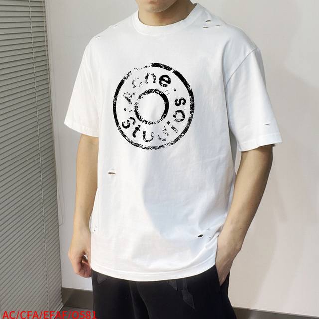 O581 Ac Acne's new double-layer, heavily crafted, letter-printed short-sleeved T