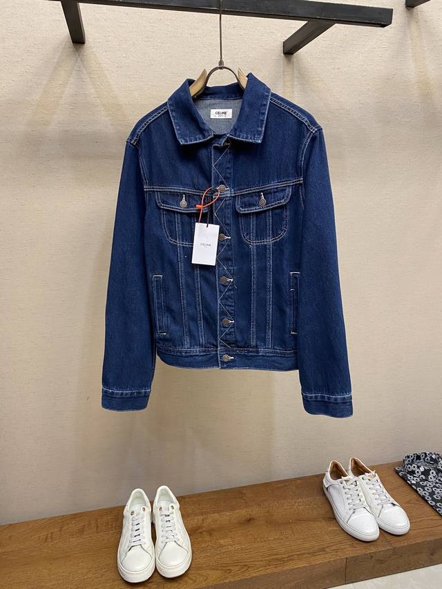 Celine Paris patch denim jacket Custom-made exquisite high-density cotton twill