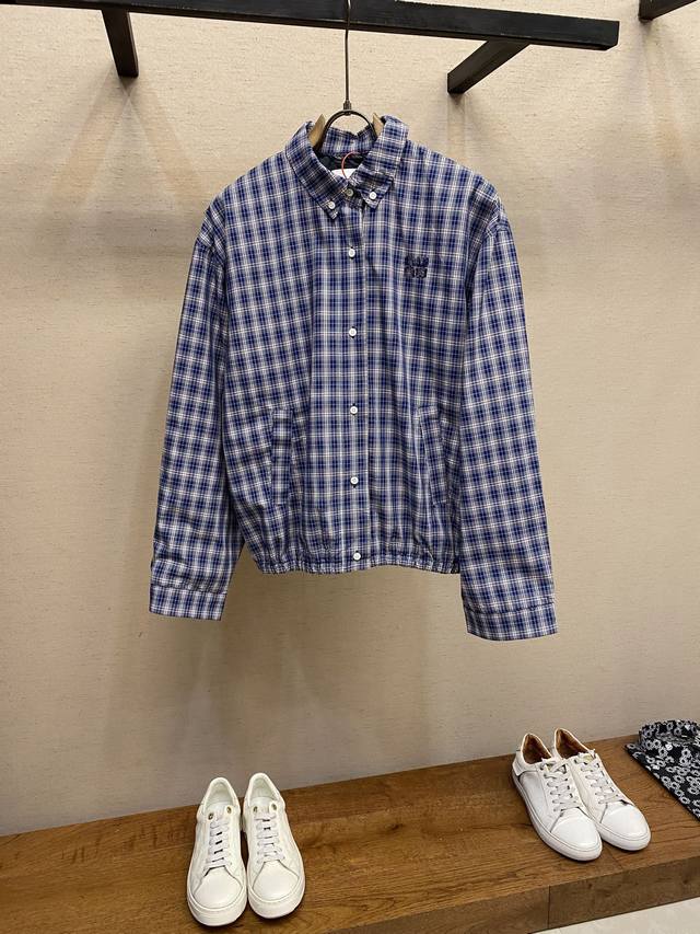 Miumiu embroidered plaid jacketCustomized blue, white and red Qimeng cotton plai