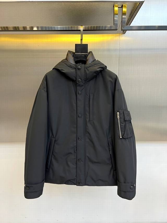 Prada Men's Fabric Hooded Down Jacket. This modern, sporty down jacket is crafte
