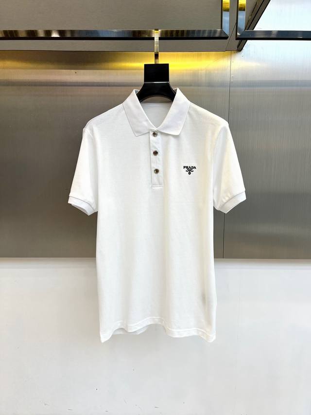 Prada, 25S new product release, men's lapel half-zip short-sleeved Polo shirt,
